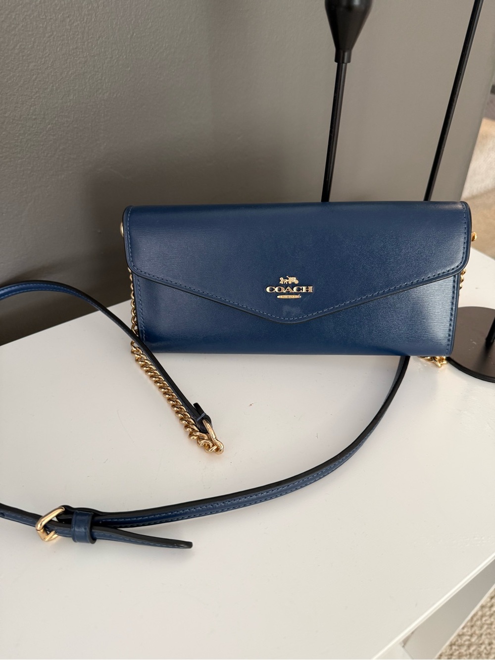 Coach Klare Envelope Crossbody-Deep Blue/Gold